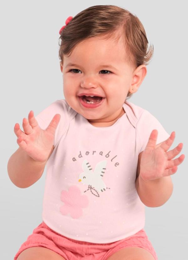 Brandili - Body Bebê Menina de Florzinha em Puff Rosa
