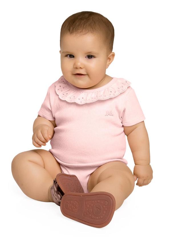 Milon - Body Bebê Menina em Malha Trabalhada Rosa