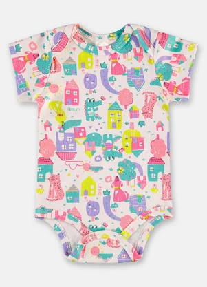 Up Baby - Body Bebê Menina em Suedine Branco - UP BABY