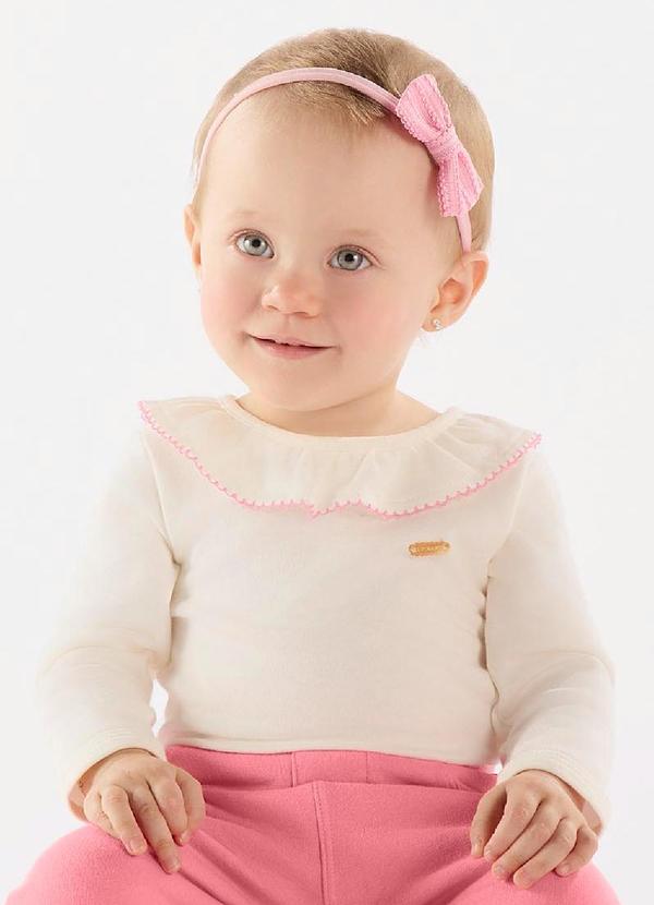 Up Baby - Body Bebê Menina Manga Longa Bege