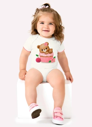 Kyly - Body Bebê Menina Ursinho Branco - KYLY