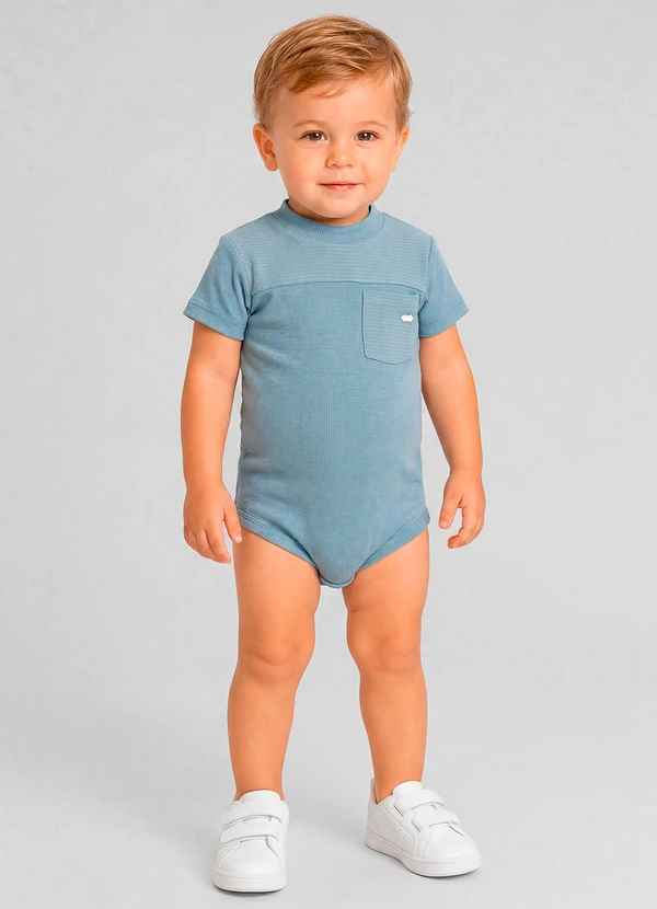 Marlan - Body com Bolso e Textura Canelada Azul