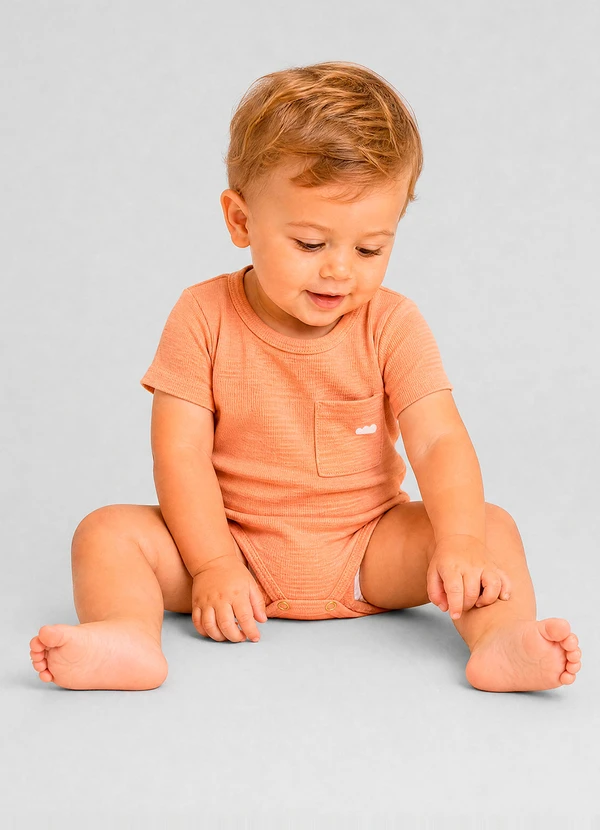 Marlan - Body com Bolso e Textura Canelada Laranja