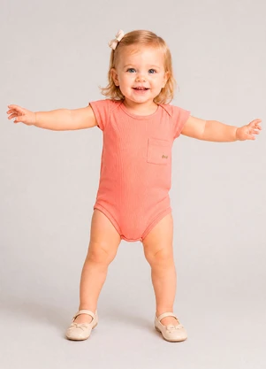 Marlan - Body com Bolso e Textura Canelada Laranja - MARLAN