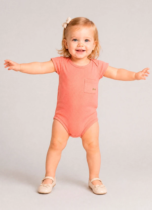 Marlan - Body com Bolso e Textura Canelada Laranja
