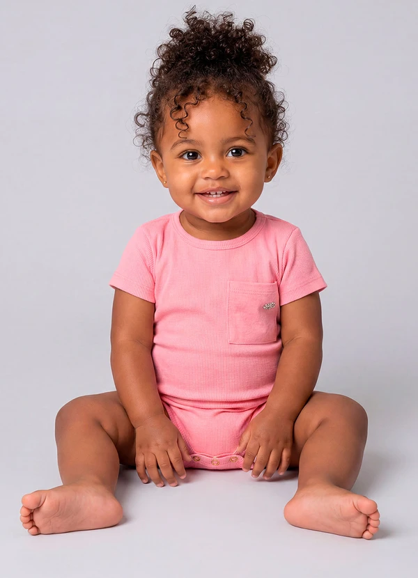 Marlan - Body com Bolso e Textura Canelada Rosa