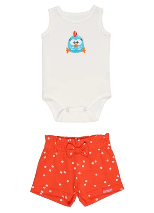 Galinha Pintadinha - Body em Ribana 1x1 Shorts em Meia Malha Branco - GALINHA PINTADINHA