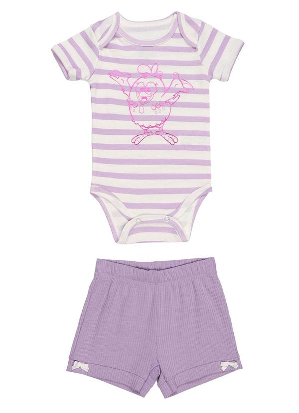 Galinha Pintadinha - Body em Ribana 1x1 Shorts em Ribana 4x2 Lilas