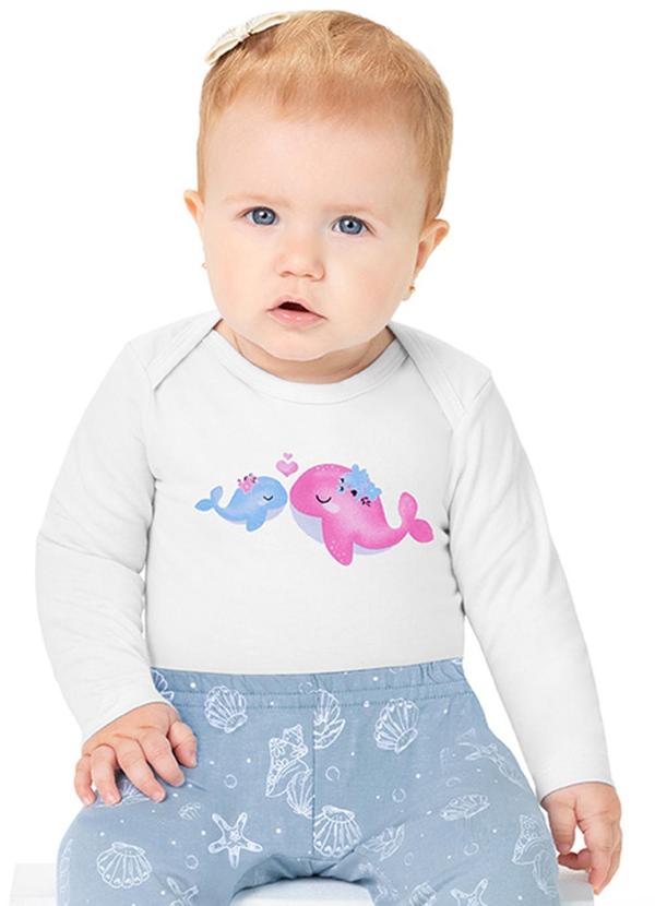 Alenice - Body Estampado Baleia Menina Branco