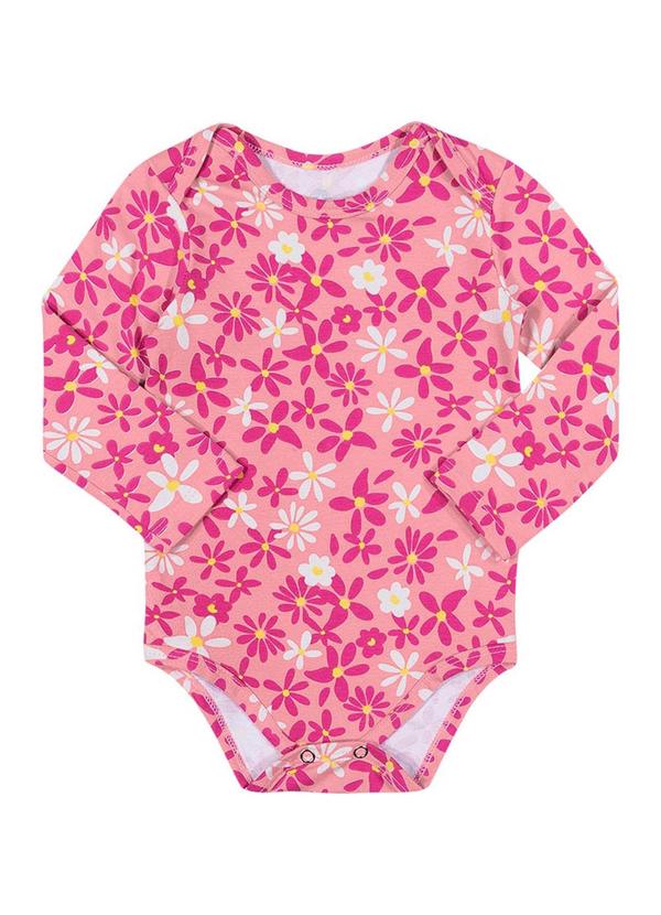 Alenice - Body Estampado Manga Longa Menina Rosa