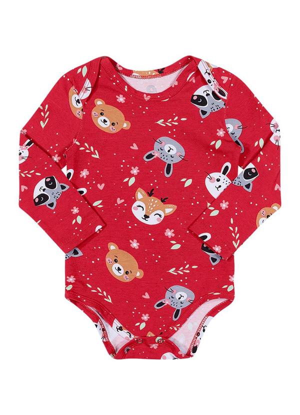 Alenice - Body Estampado Manga Longa Menina Vermelho