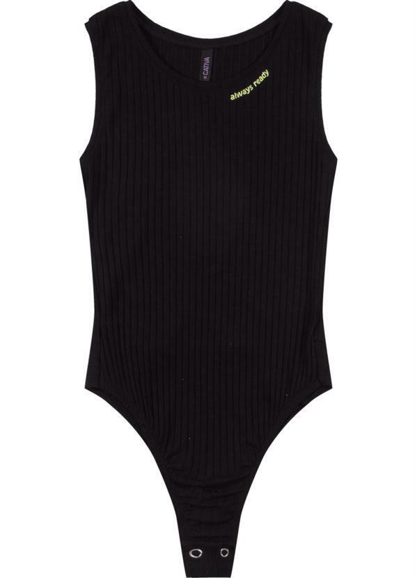Cativa Teen - Body Juvenil em Canelado Preto