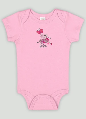 Body Manga Curta Bebê Menina Up Baby Rosa - UP BABY