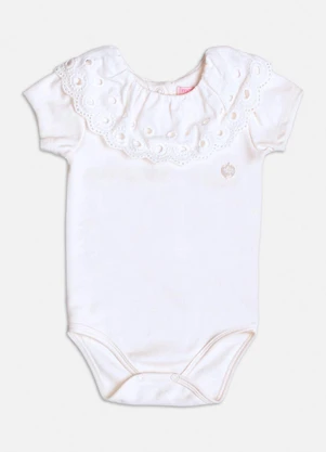 Momi - Body Manga Curta com Gola em Laise Branco - MOMI