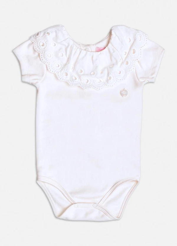 Momi - Body Manga Curta com Gola em Laise Branco