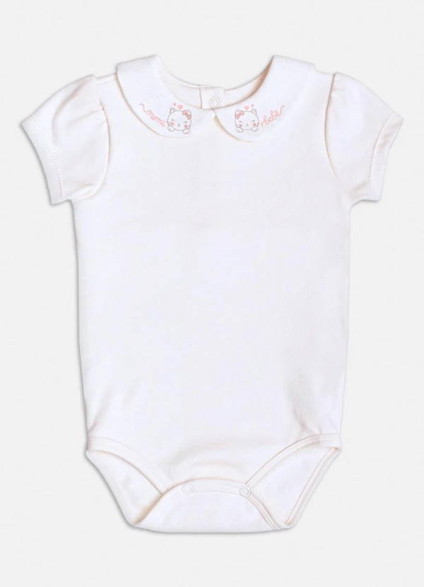 Momi - Body Manga Curta com Gola Gatinho Branco