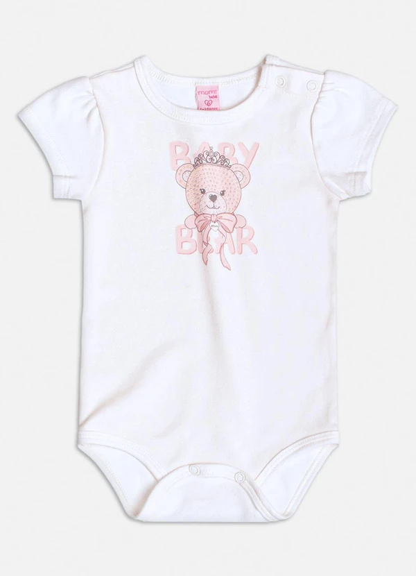 Momi - Body Manga Curta com Ursinho Glam Branco