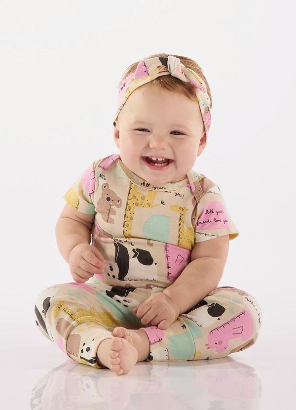 Up Baby - Body Manga Longa Bebê Menina Bege
