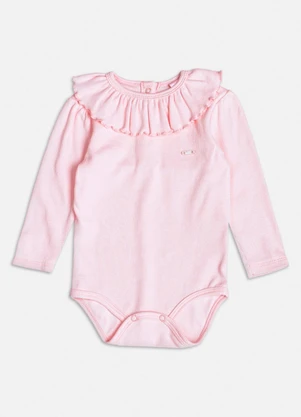 Momi - Body Manga Longa com Babado na Gola Rosa - MOMI