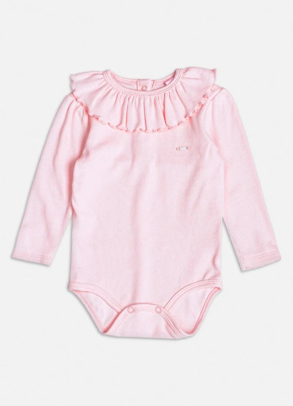 Momi - Body Manga Longa com Babado na Gola Rosa