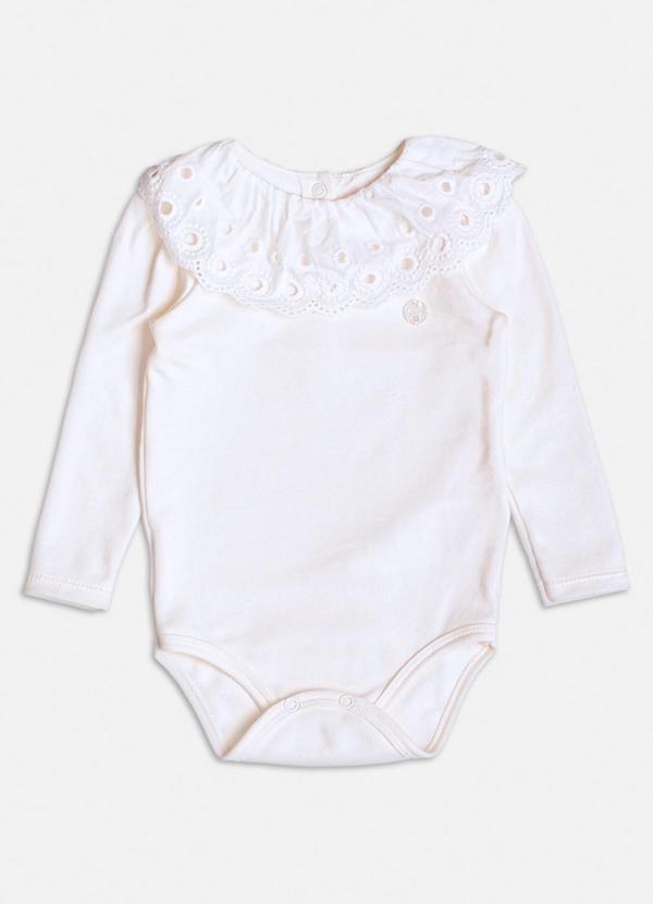 Momi - Body Manga Longa com Gola em Laise Branco