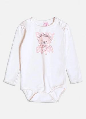 Momi - Body Manga Longa com Ursinho Glam Off White - MOMI