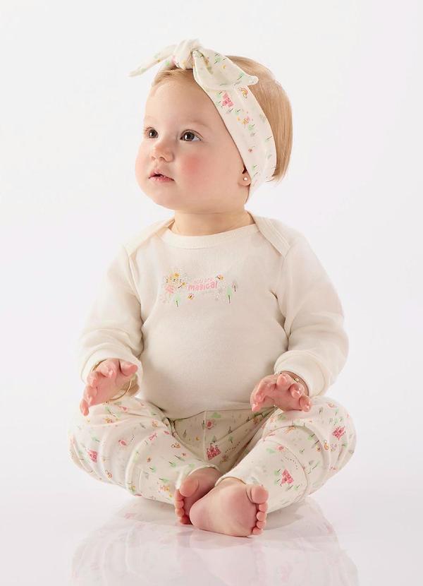 Up Baby - Body Manga Longa Strass Bebê Bege