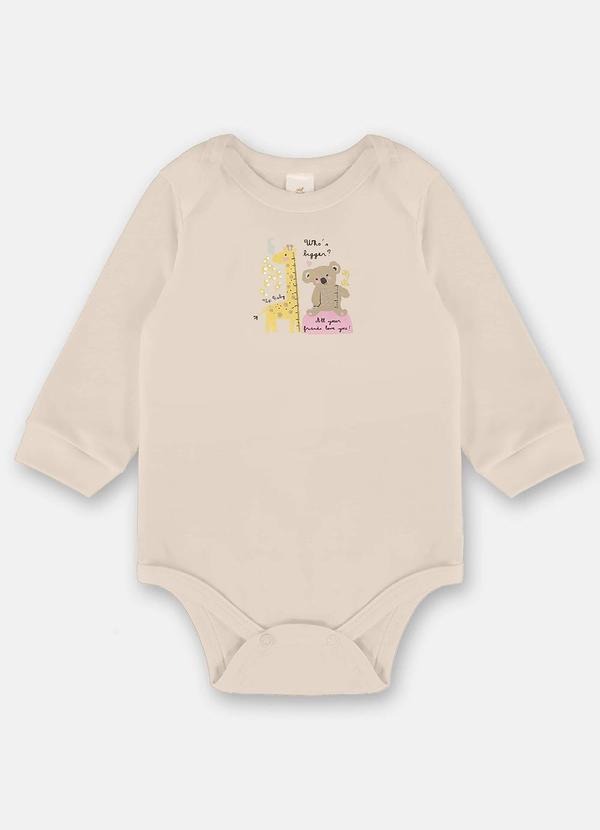 Up Baby - Body Manga Longa Strass Bebê Bege