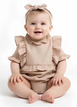 Amada - Body Mc com Gola Alta Franzida Bege - AMADA