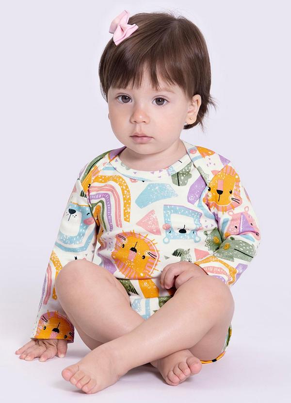 Alakazoo - Body Menina Malha Suedine Manga Longa Rosa