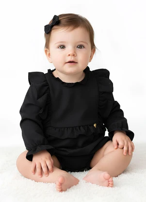 Amada - Body Ml com Gola Alta Franzida   Preto - AMADA