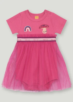 Body para Bebê com Saia de Tule Três e Já Rosa - TRÊS E JÁ