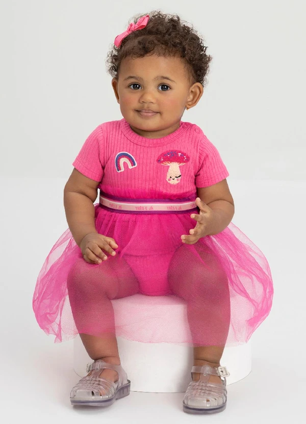 Três e Já - Body para Bebê com Saia de Tule Três e Já Rosa