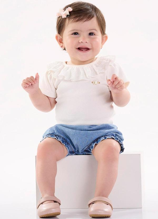 Up Baby - Body para Bebê Menina em Suedine Bege