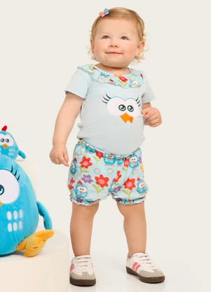 Galinha Pintadinha - Conjunto Bovy em Ribana Shorts Meia Malha Azul - GALINHA PINTADINHA