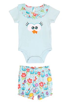 Galinha Pintadinha - Conjunto Bovy em Ribana Shorts Meia Malha Azul - GALINHA PINTADINHA