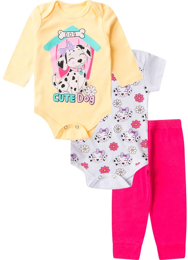 Rovitex - Kit Body Infantil Longo 3 Peças Kappes Amarelo