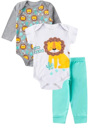 Rovitex - Kit Body Infantil Longo 3 Peças Kappes Cinza - ROVITEX