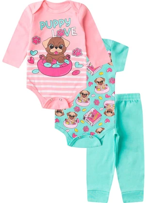 Rovitex - Kit Body Infantil Longo 3 Peças Kappes Rosa - ROVITEX