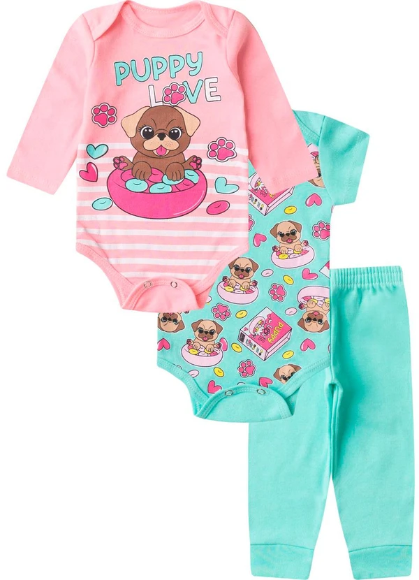 Rovitex - Kit Body Infantil Longo 3 Peças Kappes Rosa