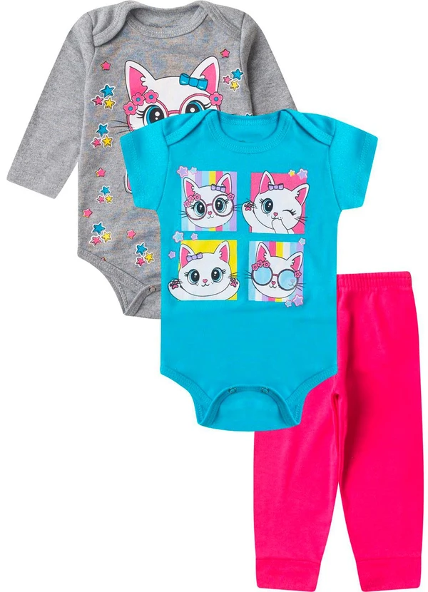 Rovitex - Kit Body Infantil Longo 3 Peças Kappes Rosa