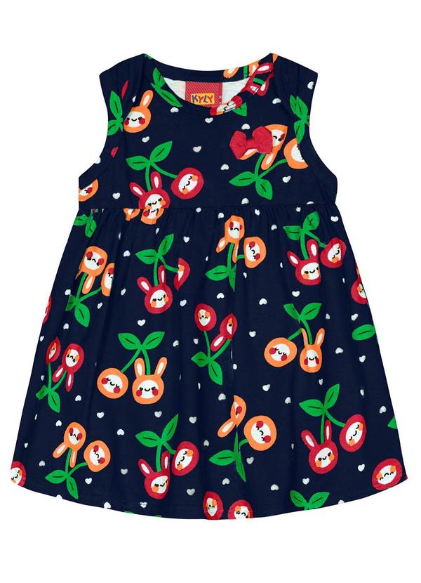 Kyly - Vestido Bebê Menina Flores & Frutas Marinho