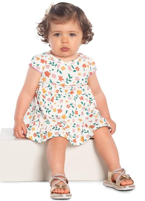 Kyly - Vestido Bebê Menina Florido Off White