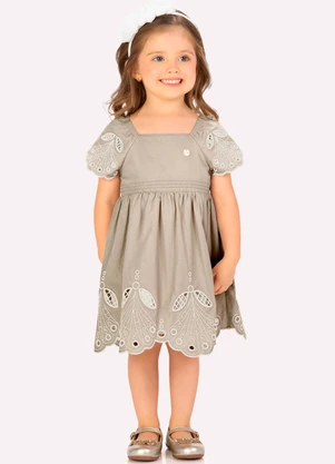 Milon - Vestido Infantil Menina Bordado Amendoa - MILON