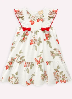 Milon - Vestido Infantil Menina Morangos Off White - MILON