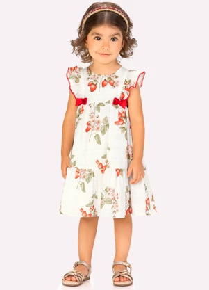 Milon - Vestido Infantil Menina Morangos Off White - MILON