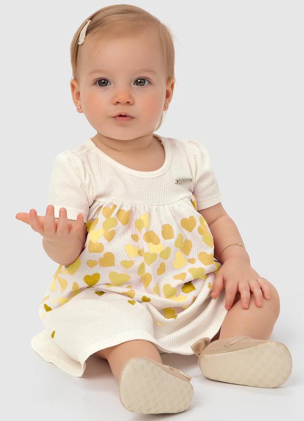 Carinhoso - Vestido Off White Corações Menina