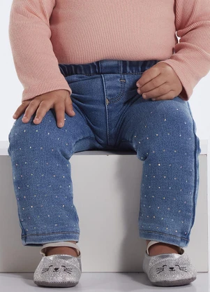 Pulla Bulla - Calça Bebe Menina Jeans Moletom Azul - PULLA BULLA