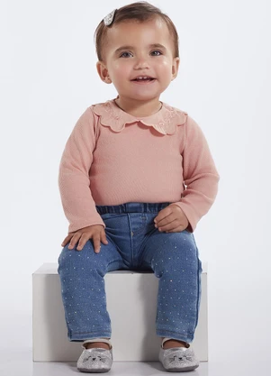 Pulla Bulla - Calça Bebe Menina Jeans Moletom Azul - PULLA BULLA