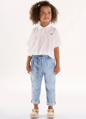 Up Baby - Calça Clochard em Jeans Infantil Azul - UP BABY